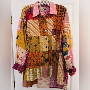 JADED GYPSY Patchwork Button Up Blouse L/XL